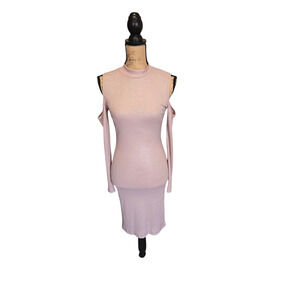 Charlotte Russe tan sparkly knit dress cold shoulder long sleeve dress, size s